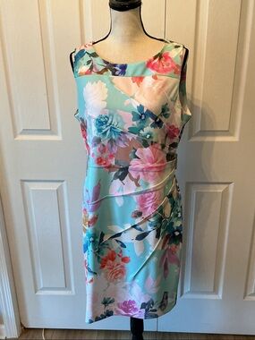 Calvin Klein Aqua Floral Midi Sheath Dress